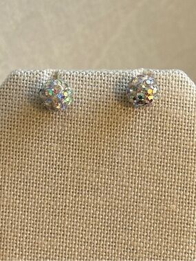 14K Gold Filled AB Crystal Stud Earrings Sparkle Ball Rhinestone Gift